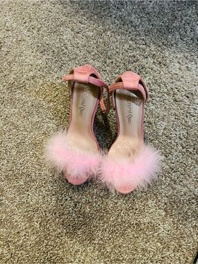 Pink Feather Strap Heels